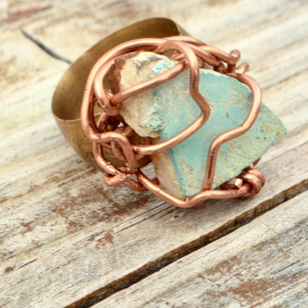 Genuine Royston Turquoise Ring 7.5 Brass Copper - Picture 3 of 5